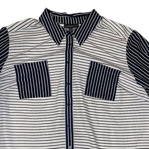 Lane Bryant Navy & White Striped Button Down Blouse Size 22/24 (3X)